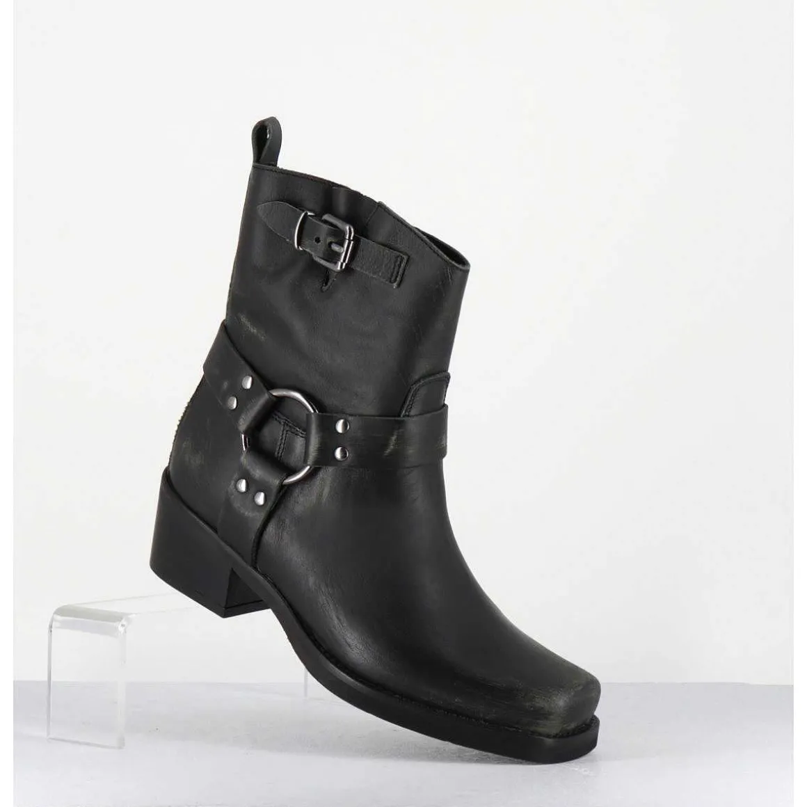 Boots Bikers Courtes En Cuir Noir Use - Ramat Asport Asfalto
