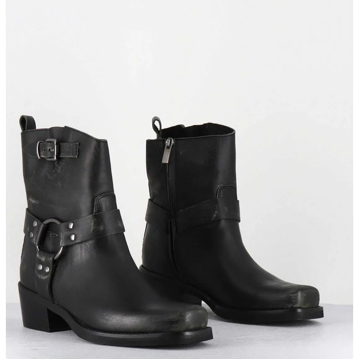 Boots Bikers Courtes En Cuir Noir Use - Ramat Asport Asfalto