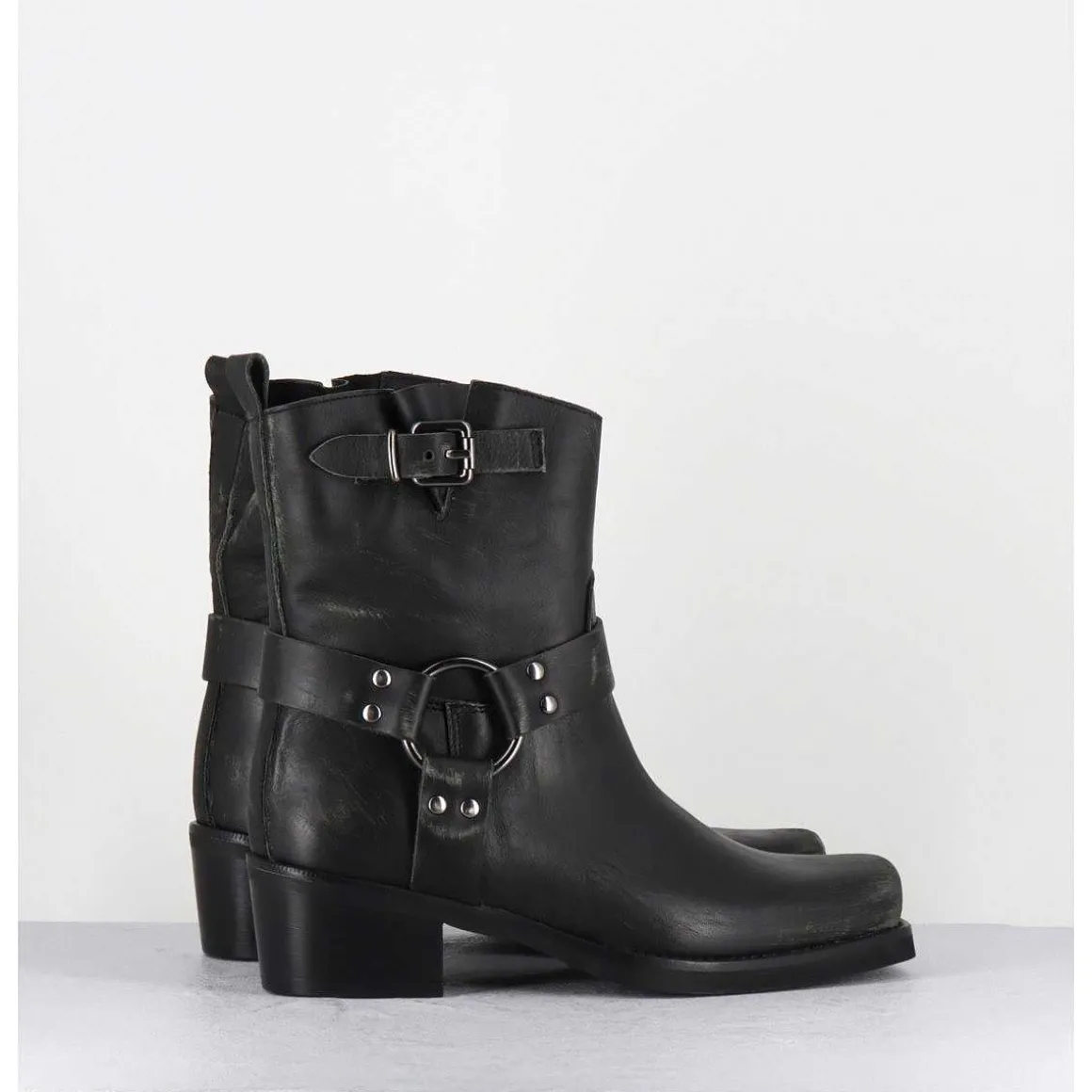 Boots Bikers Courtes En Cuir Noir Use - Ramat Asport Asfalto