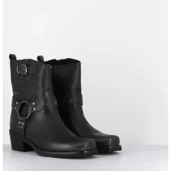 Boots Bikers Courtes En Cuir Noir Use - Ramat Asport Asfalto