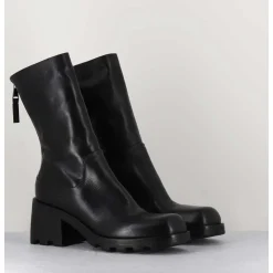 Boots Bikers En Cuir Noir A Bout Carre - E3015 Nero