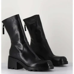 Boots Bikers En Cuir Noir A Bout Carre - E3015 Nero