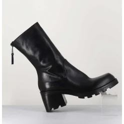 Boots Bikers En Cuir Noir A Bout Carre - E3015 Nero