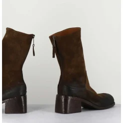 Boots Bikers En Daim Marron A Bout Carre - E3015 Nocciola