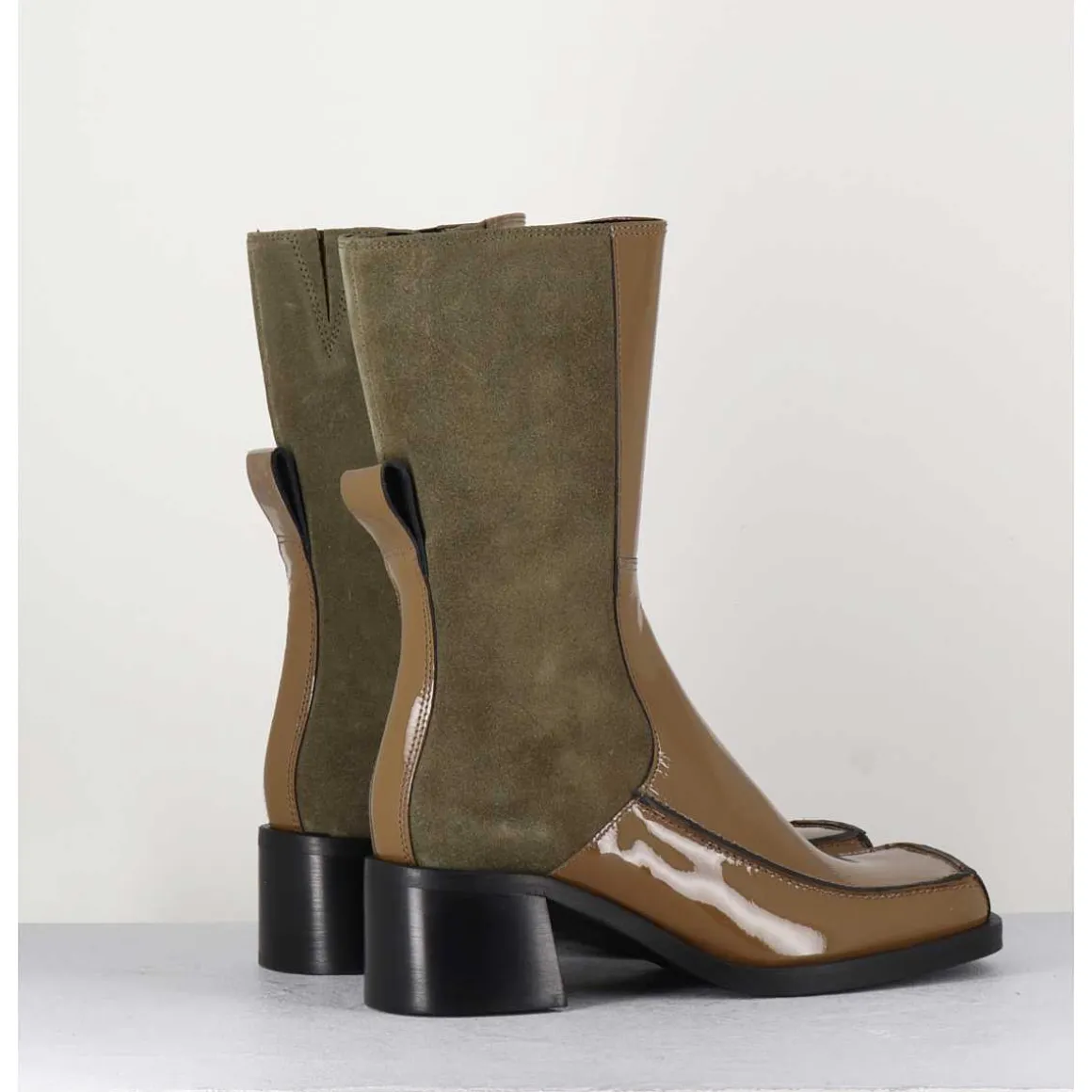 Boots Bi-Matiere Kaki Bout Carre 90S - Jill Khaki Boots