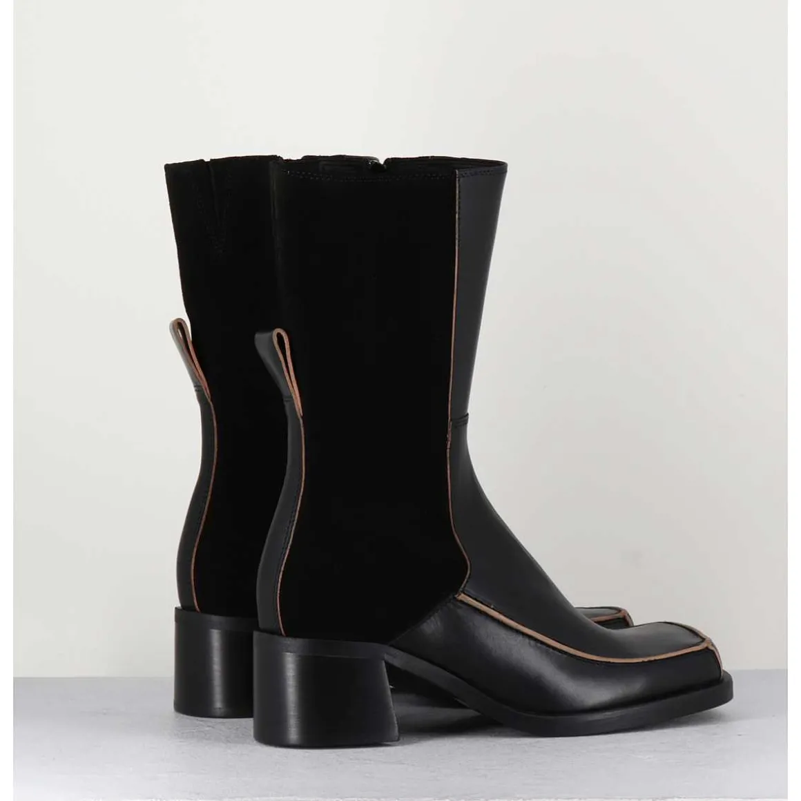 Boots Bi-Matiere Noir Bout Carre 90S - Jill Black Boots
