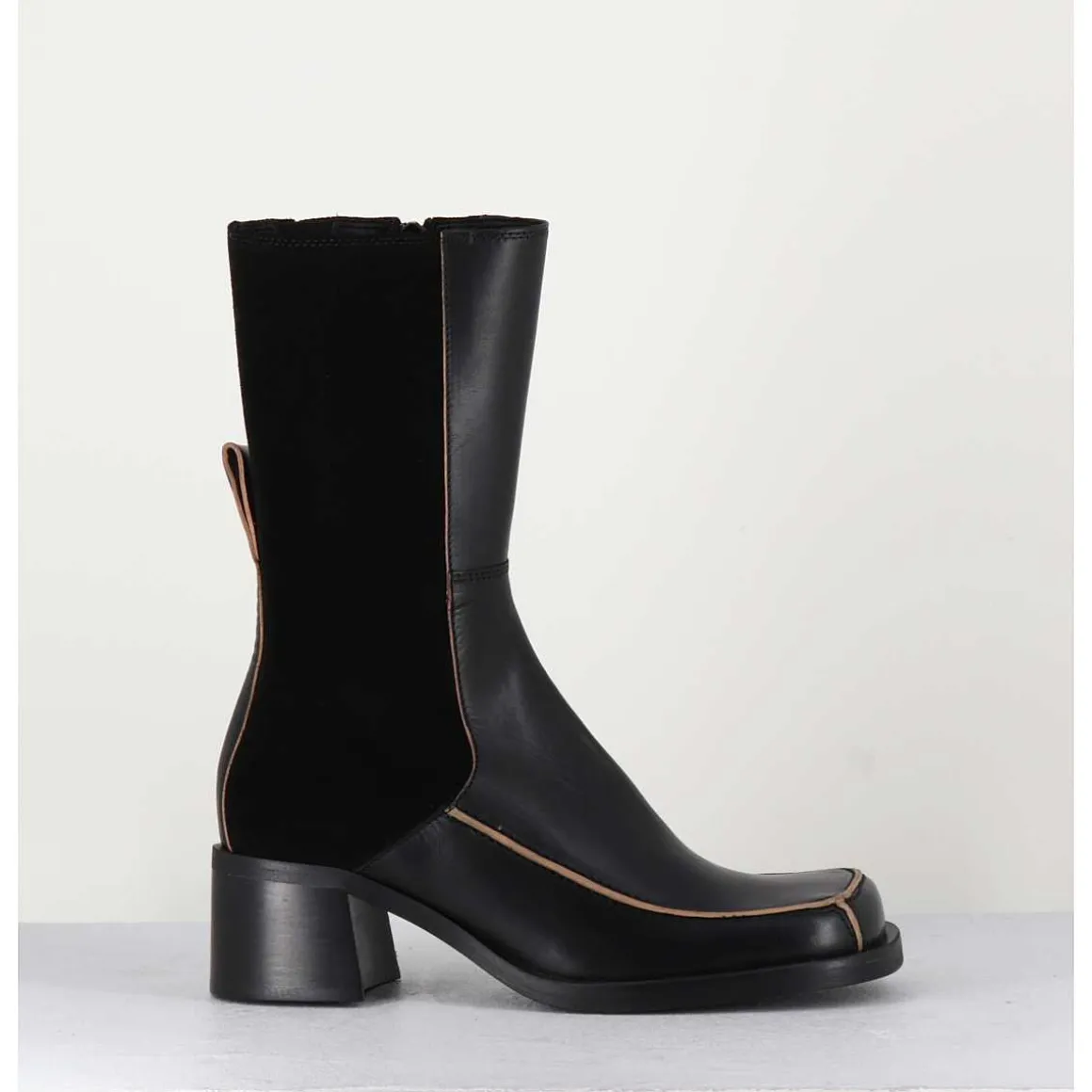 Boots Bi-Matiere Noir Bout Carre 90S - Jill Black Boots