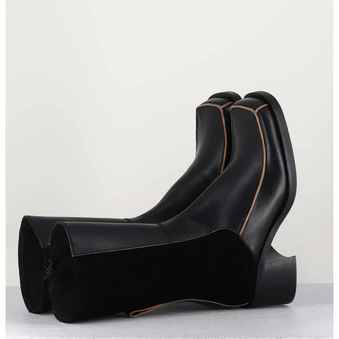 Boots Bi-Matiere Noir Bout Carre 90S - Jill Black Boots