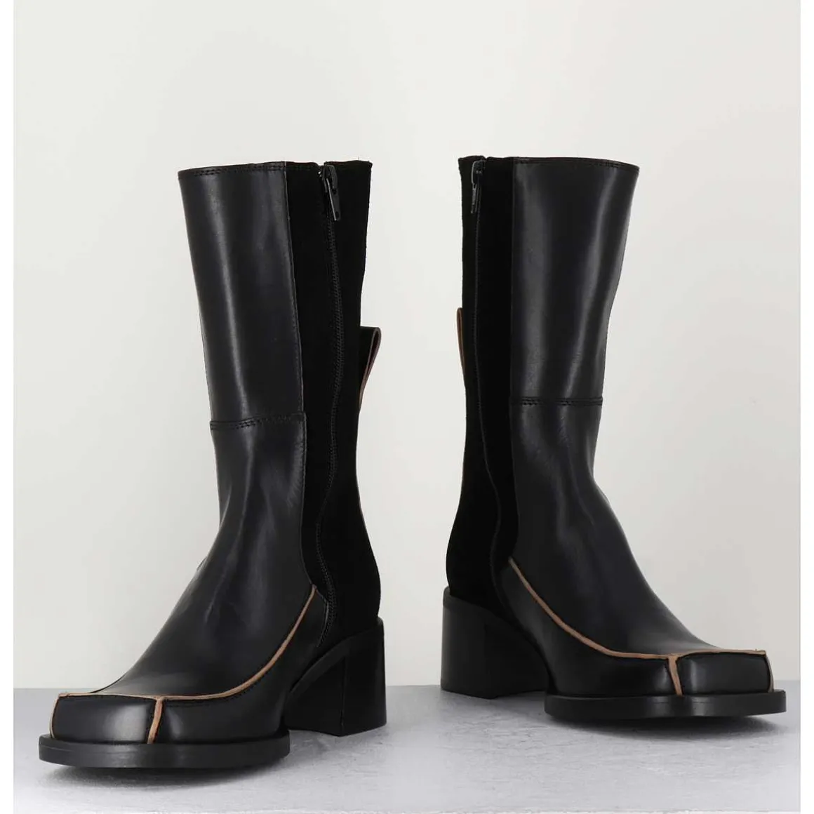 Boots Bi-Matiere Noir Bout Carre 90S - Jill Black Boots