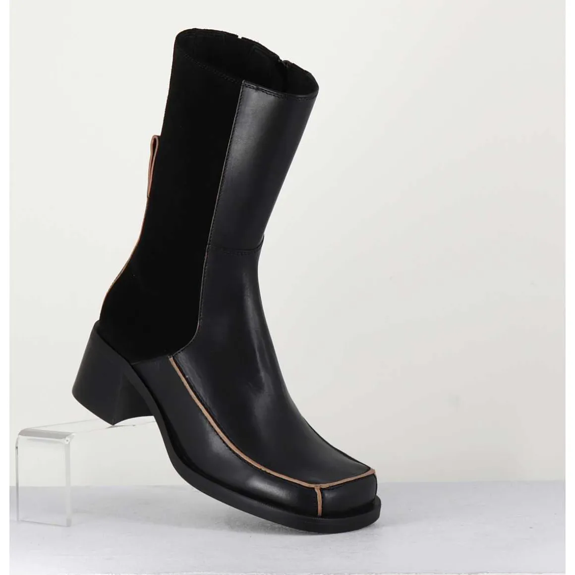 Boots Bi-Matiere Noir Bout Carre 90S - Jill Black Boots