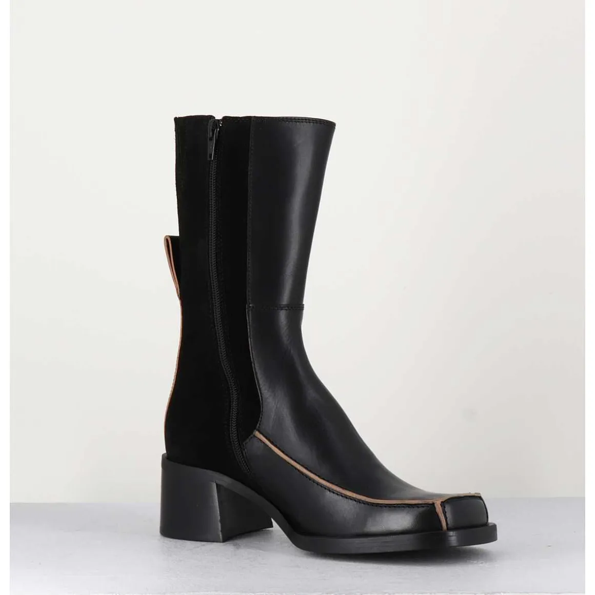 Boots Bi-Matiere Noir Bout Carre 90S - Jill Black Boots