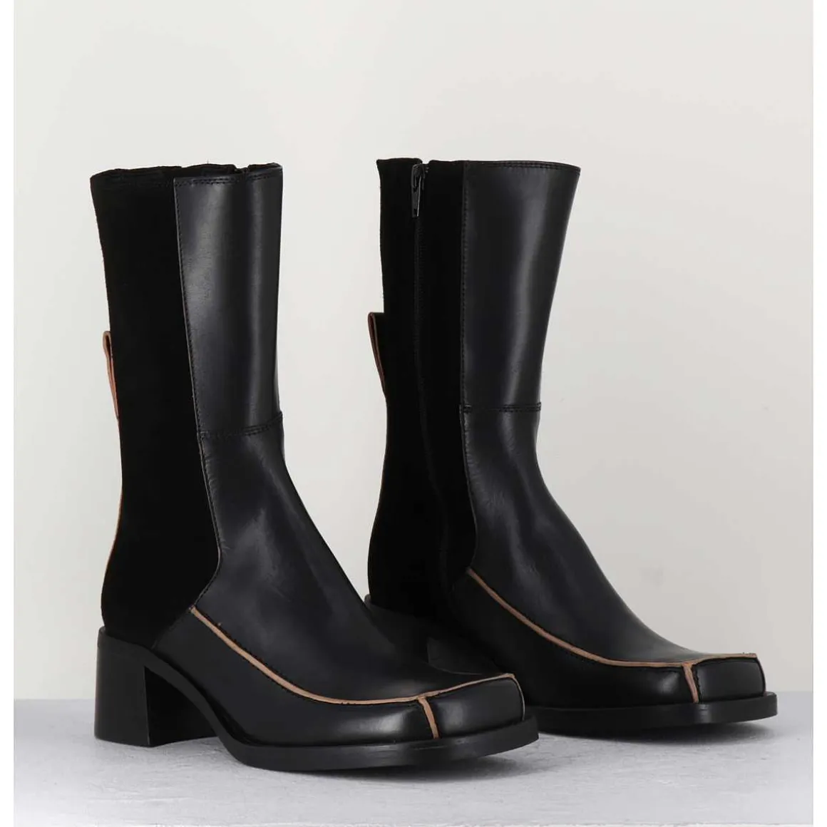 Boots Bi-Matiere Noir Bout Carre 90S - Jill Black Boots