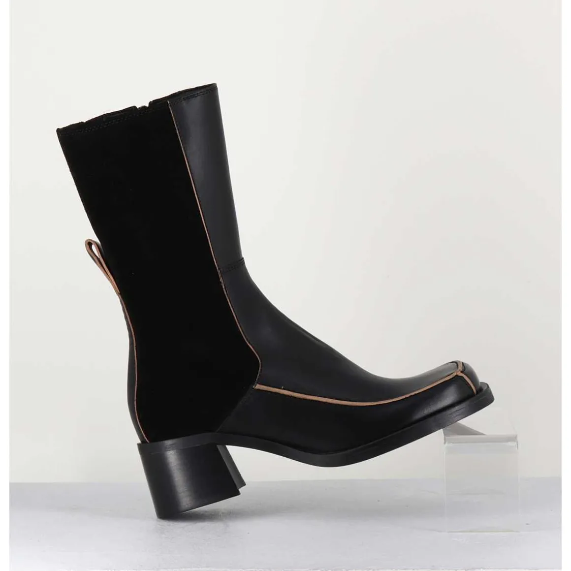 Boots Bi-Matiere Noir Bout Carre 90S - Jill Black Boots