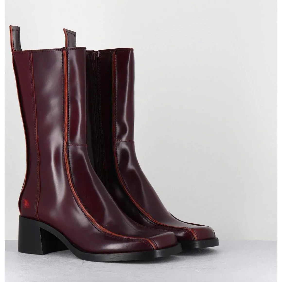 Boots Bout Carre Bordeaux & Surpiqures Orange - Mariela Burgundy Boots