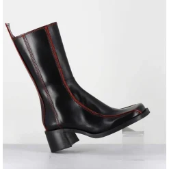 Boots Bout Carre Cuir Noir & Surpiqures Orange - Mariela Black Boots