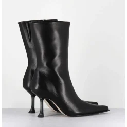 Boots Bout Poinntu En Cuir Noir & Talon Plexi - Marcela Black Boots