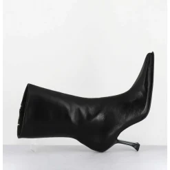 Boots Bout Poinntu En Cuir Noir & Talon Plexi - Marcela Black Boots