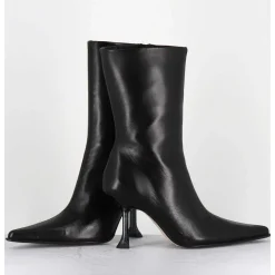 Boots Bout Poinntu En Cuir Noir & Talon Plexi - Marcela Black Boots