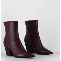 Boots Bout Pointu En Cuir Prune Talon Biseaute - Swan Nappa Mogano