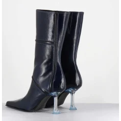 Boots Bout Pointu En Cuir Bleu & Talon Plexi - Sander Navy Boots