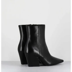 Boots Bout Pointu En Cuir Noir Talon Biseaute - Swan Nappa Nero