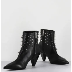 Boots Bout Pointu En Cuir Noir A Clous - Knife Studs Nero
