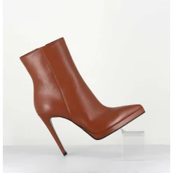 Boots Bout Pointu Talon Haut En Cuir Caramel - Safra Luggage