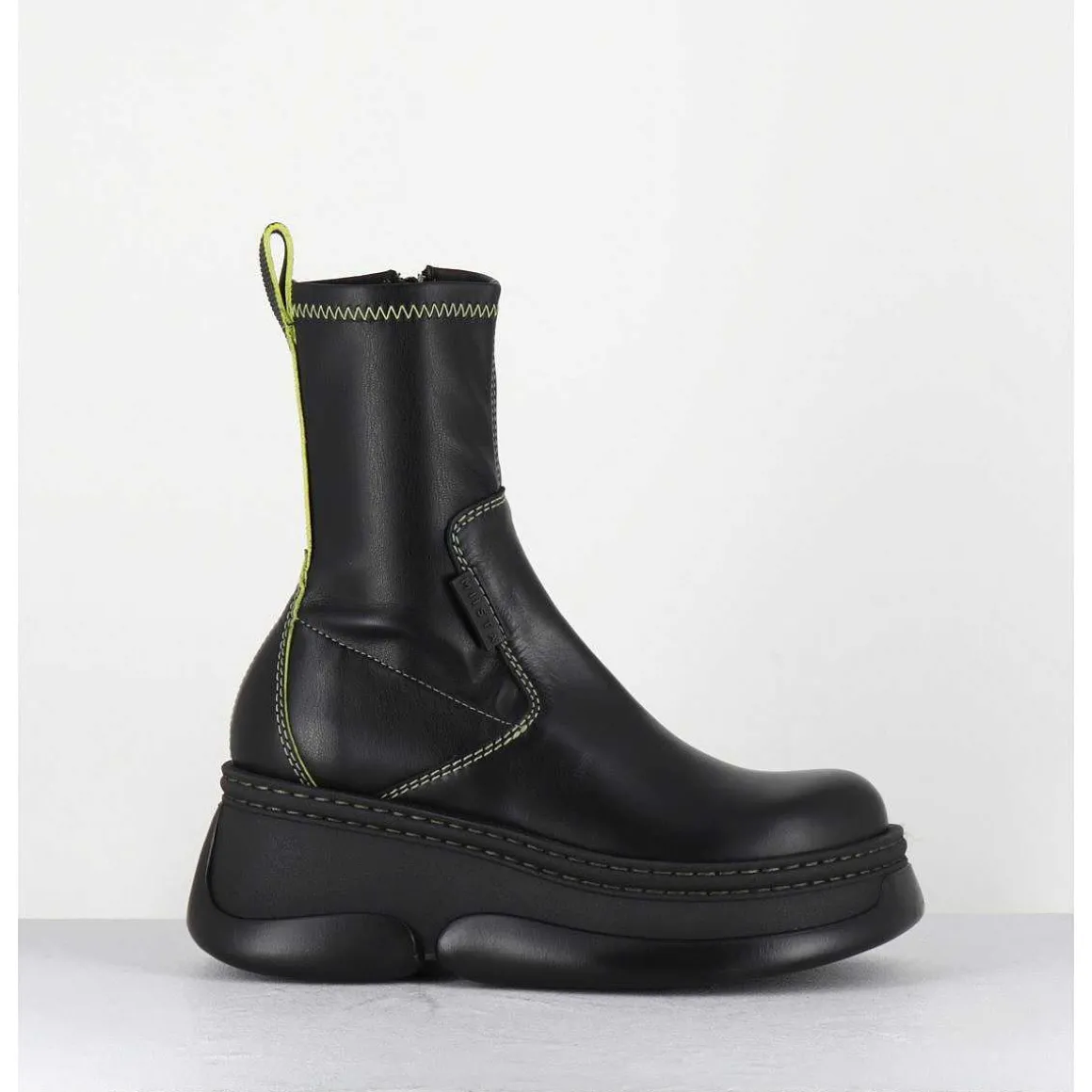 Boots Bubble Compensees En Cuir Noir Stretch - Kattrin Black Boots