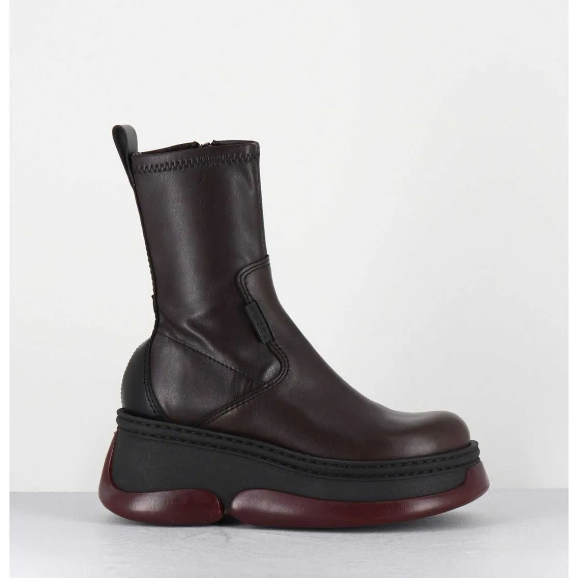 Boots Bubble Compensees En Cuir Marron Stretch - Kattrin Brown Boots