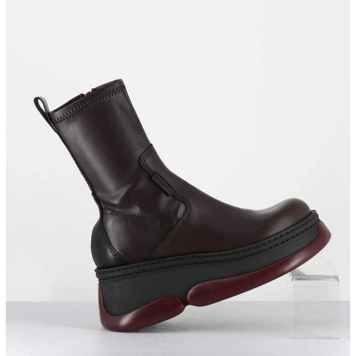 Boots Bubble Compensees En Cuir Marron Stretch - Kattrin Brown Boots