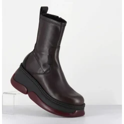 Boots Bubble Compensees En Cuir Marron Stretch - Kattrin Brown Boots