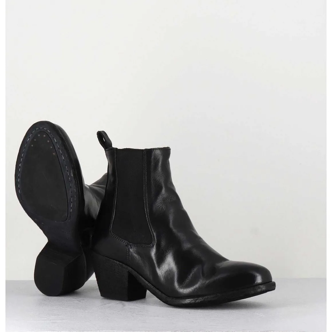 Boots Chelsea En Cuir Noir Esprit Santiag - Sherry 002 Nero