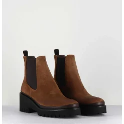 Boots Chelsea En Daim Camel & Semelle Micro - Bradi Oil Castagno