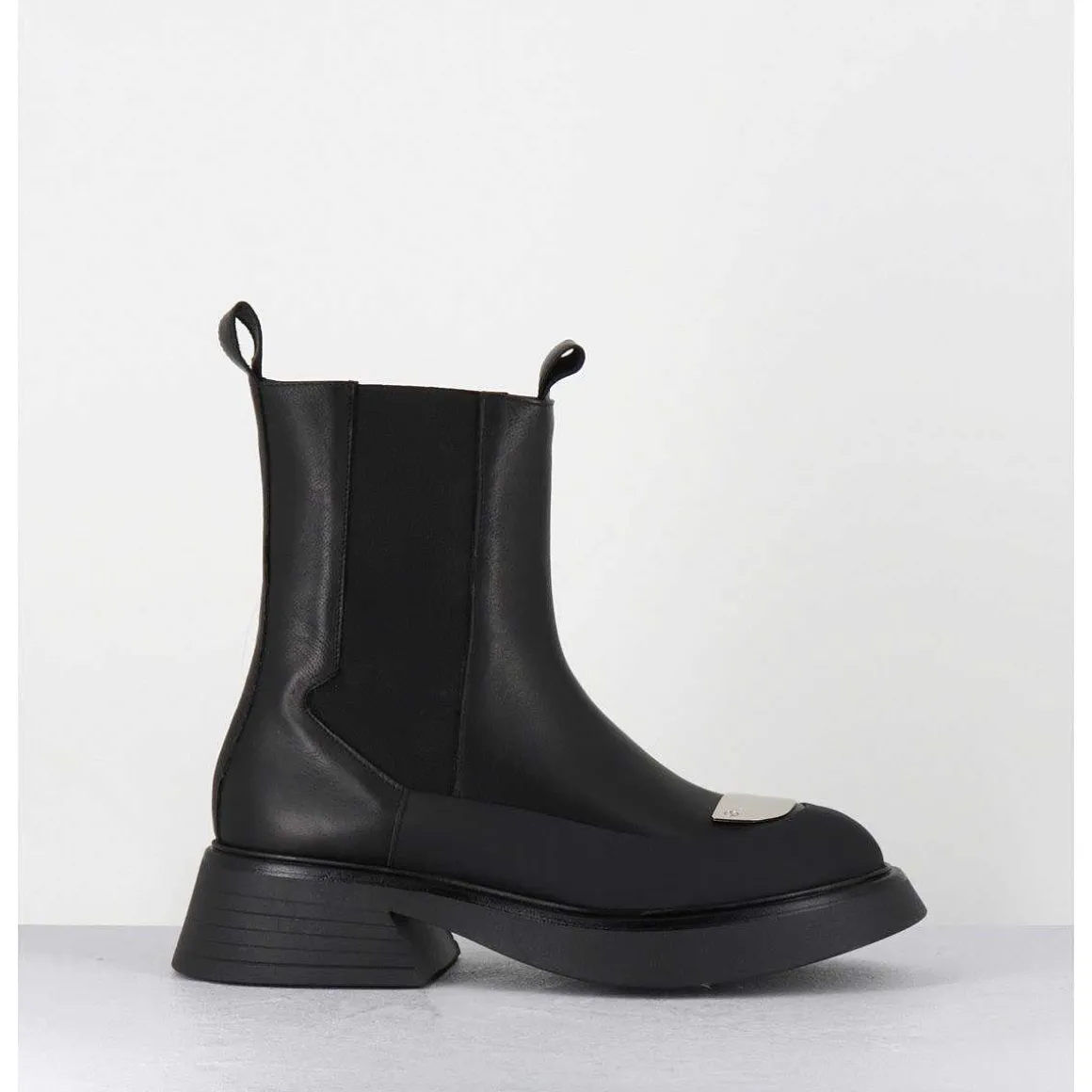 Boots Chelsea Legeres Cuir Noir & Bout Metal - Bike Savana Nero