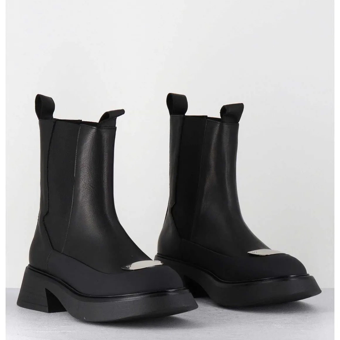 Boots Chelsea Legeres Cuir Noir & Bout Metal - Bike Savana Nero
