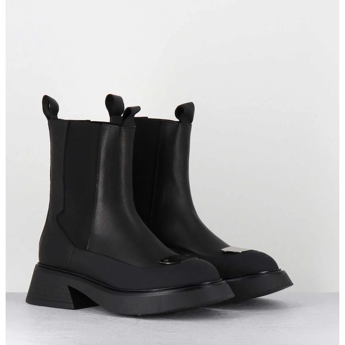 Boots Chelsea Legeres Cuir Noir & Bout Metal - Bike Savana Nero