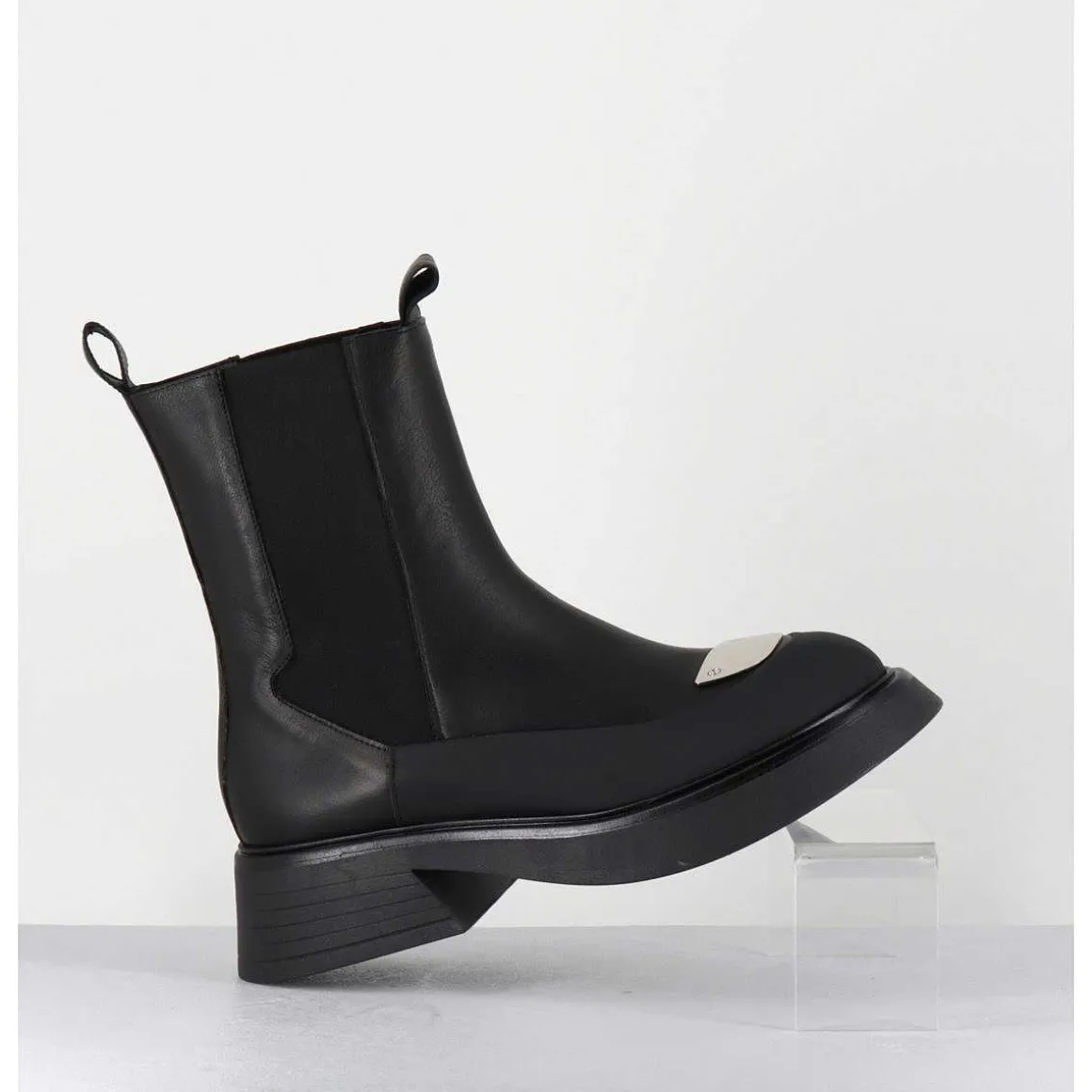 Boots Chelsea Legeres Cuir Noir & Bout Metal - Bike Savana Nero