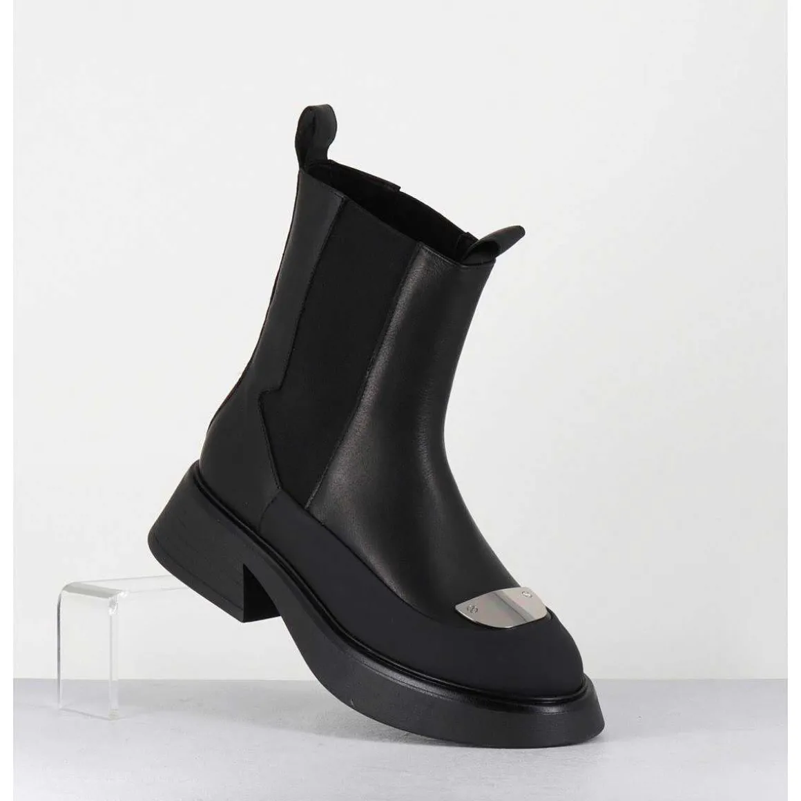 Boots Chelsea Legeres Cuir Noir & Bout Metal - Bike Savana Nero