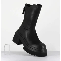 Boots Chunky En Cuir Noir - E3733 Boston Nero