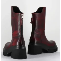 Boots Chunky En Cuir Vieilli Rouge Bordeaux - E3733 Beta Berry