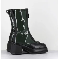 Boots Chunky Zip Central Vernis Vert & Cuir Noir - Camila Green Boots