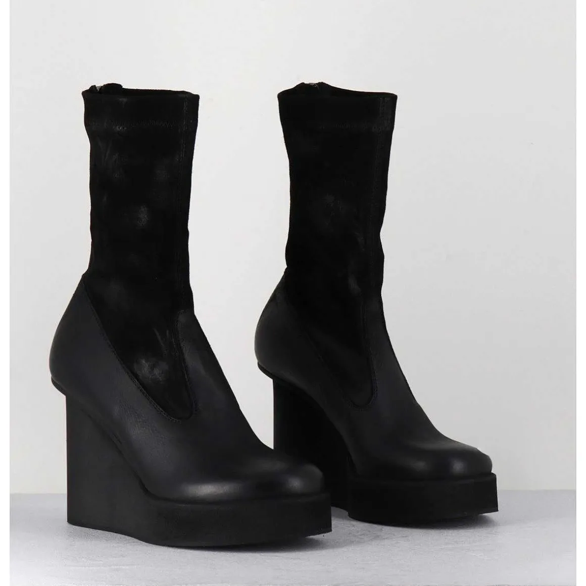 Boots Compensees Cuir Noir & Talon Destructure - 3785 Gas Nero