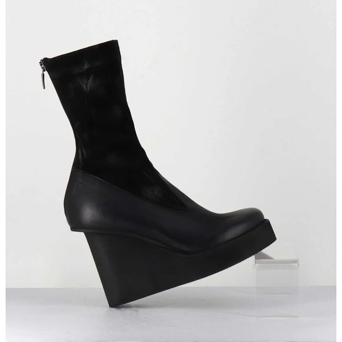 Boots Compensees Cuir Noir & Talon Destructure - 3785 Gas Nero