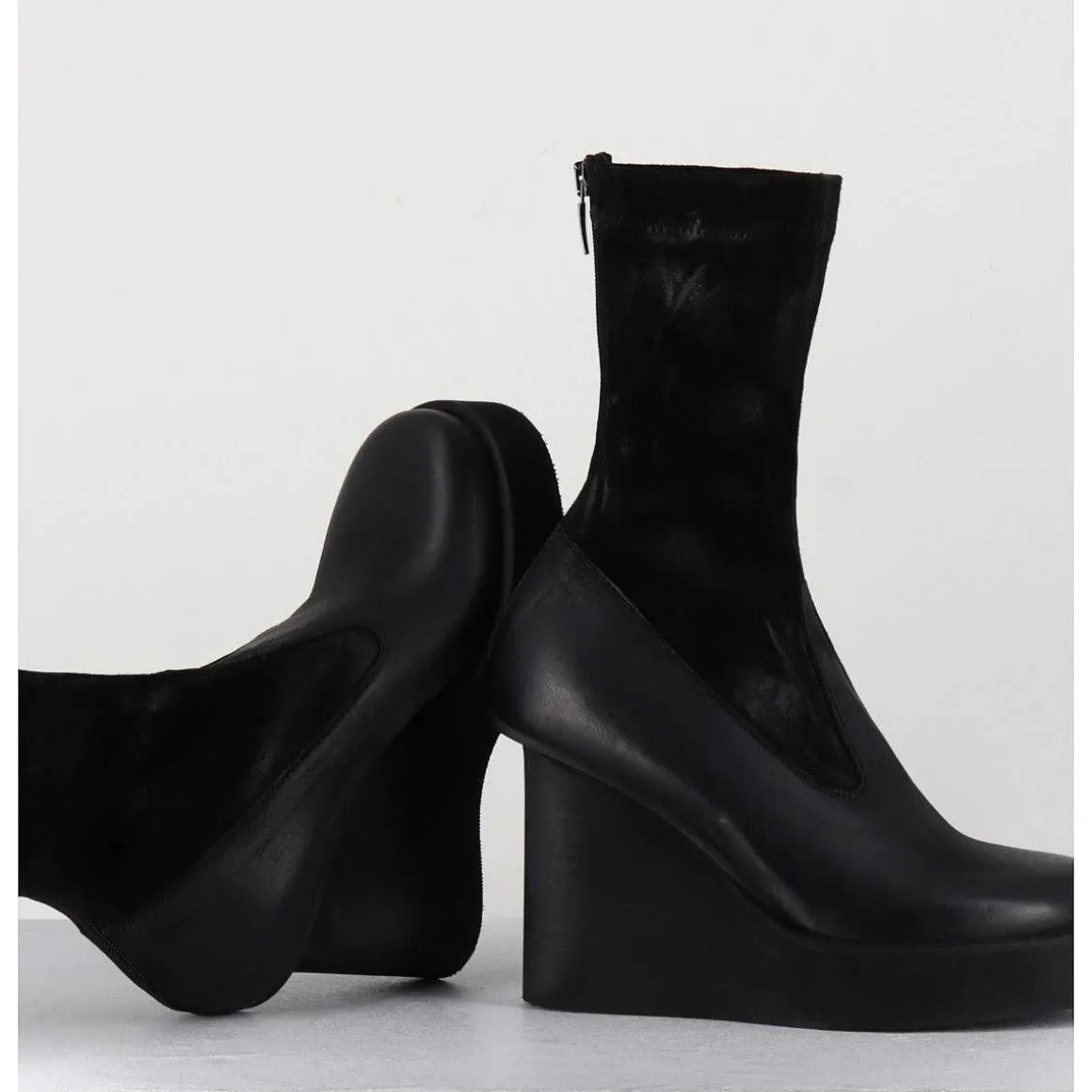 Boots Compensees Cuir Noir & Talon Destructure - 3785 Gas Nero