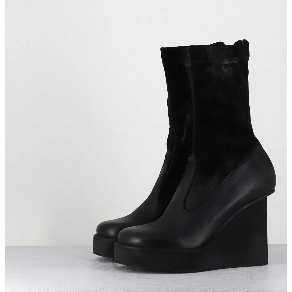 Boots Compensees Cuir Noir & Talon Destructure - 3785 Gas Nero