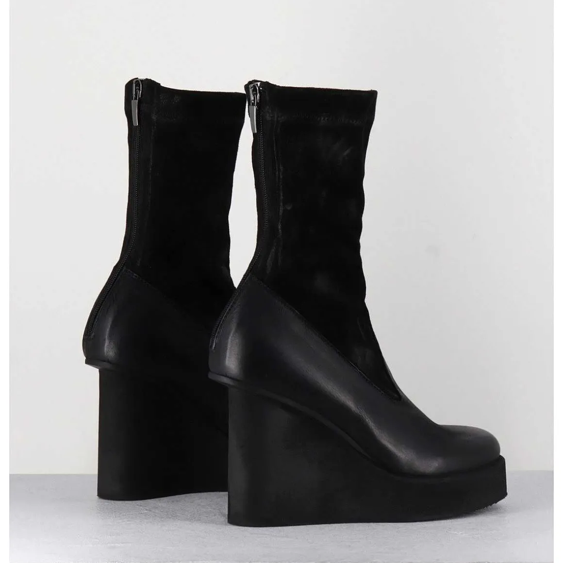 Boots Compensees Cuir Noir & Talon Destructure - 3785 Gas Nero