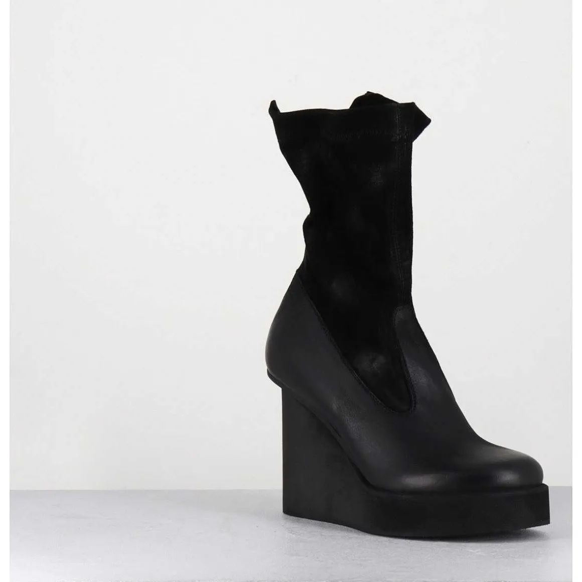 Boots Compensees Cuir Noir & Talon Destructure - 3785 Gas Nero