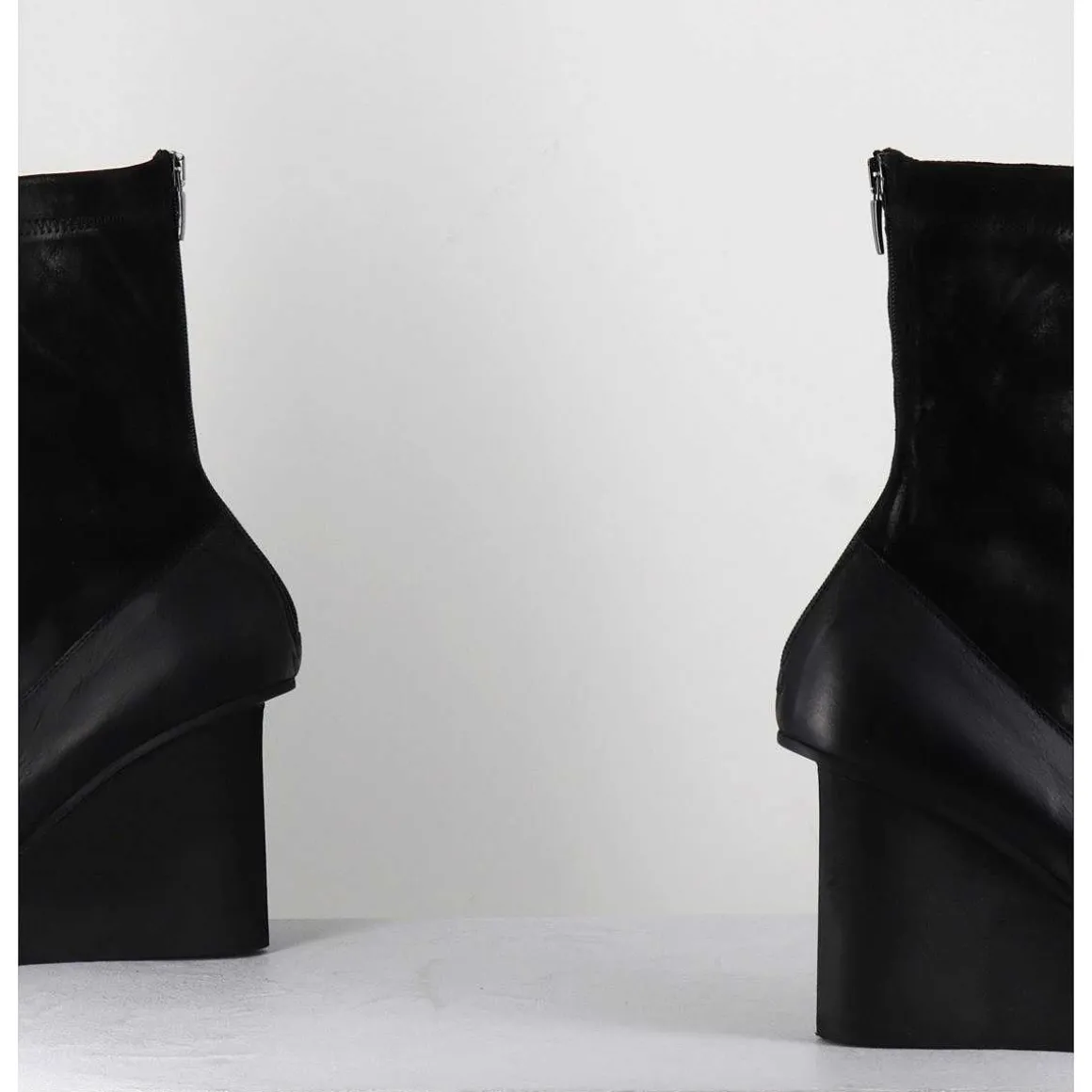 Boots Compensees Cuir Noir & Talon Destructure - 3785 Gas Nero