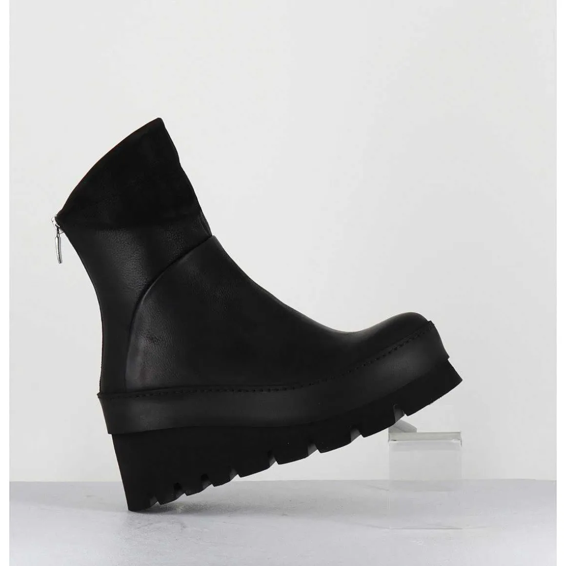 Boots Compensees Destructuree En Cuir Noir - 4562 Gas Nero