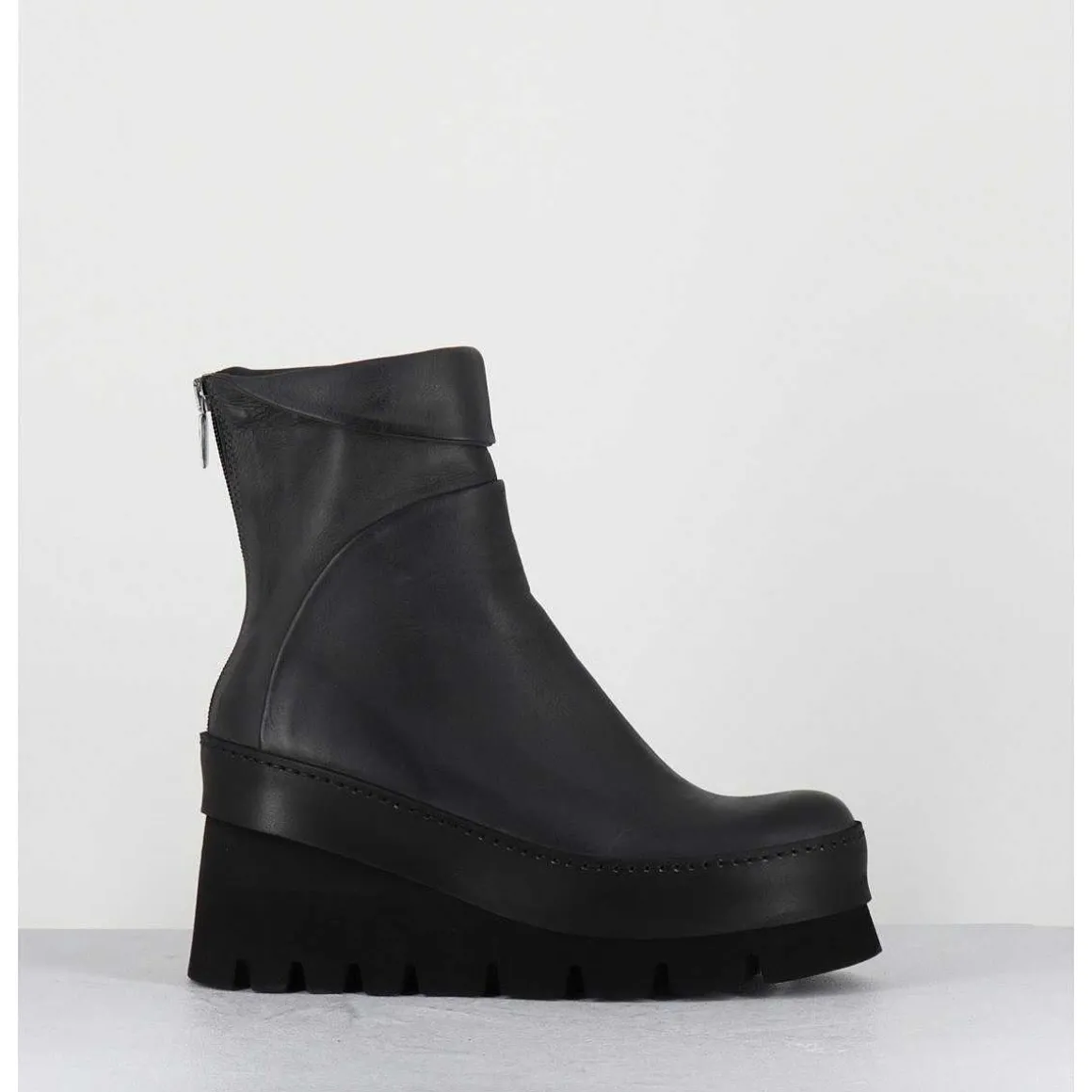Boots Compensees Destructuree En Cuir Anthracite - 4562 Gas Londra